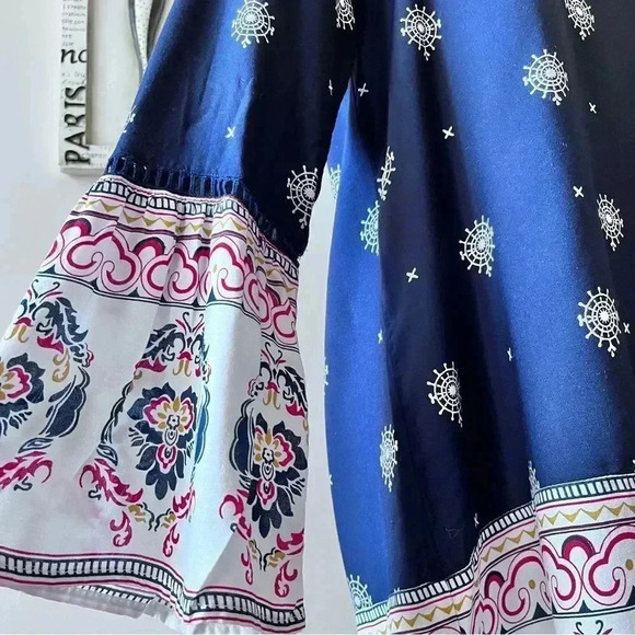 C Label Boho Blue Printed Tunic Mini Dress Size S - Picture 5 of 10